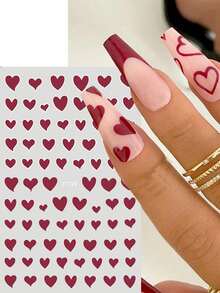 4pcs Valentine's Day Nail Art Stickers, Red White Black Heart Pattern, Sliding Style Holiday Stickers, Romantic Gift, Women DIY Nail Art Accessories & Decorations Nails Nail Supplies - Multicolor - View 2