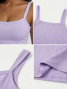 Áo tank top nữ màu trơn, dây đeo rộng, kiểu dáng thường ngày, đa năng, thích hợp cho mùa hè và mùa xuân, đi nghỉ mát. - Màu tím hoa cà - Xem 9