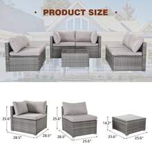 7 Piece Outdoor Rattan Wicker Patio Conversation Sets All Weather With Glass Tables And Cushions, Suitable For Gardens, Terraces, Balconies, Swimming Pools, Courtyards, Etc.(Light Gray) - 淺灰色 - 查看 3