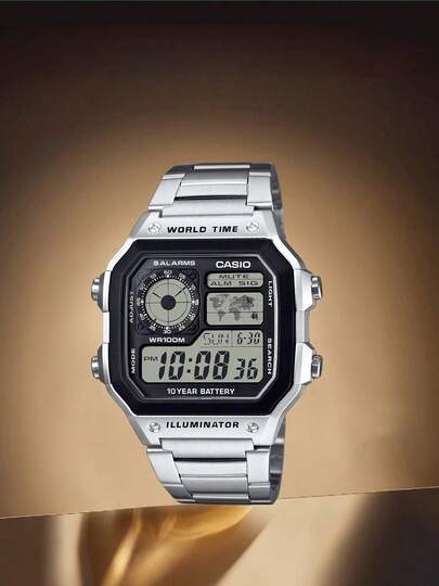  Casio Multi-Function Digital Watch, Stainless Steel Strap, Unisex - A Versatile Men's Watch With Full Functions, And A Stylish & Elegant Women's Watch Option, Perfect For Parties, Holidays, Birthdays, And An Ideal Gift For Brothers, Fathers (Or A Versatile Choice For Ladies) AE-1200WHD-1A