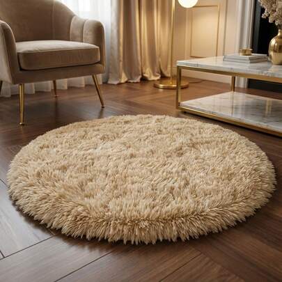 1件装毛绒圆形地毯，客厅健身瑜伽垫，圣诞装饰，吊椅垫，圆凳，电脑椅垫，卧室床边地毯