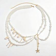 Fashionable Faux Pearl Starfish & Seashell Pendant Waist Chain, Multi-Layered Pearl Beach Bikini Chain - 彩色 - 查看 2