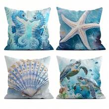 4pcs Ocean Animal Series Decorative Throw Pillow Covers, 45*45cm Single-Sided Printed - Multicolor - View 12