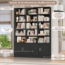 209cm Bookcase Tall Bookshelf With Doors 7-Tier Living Room Bookcase And Shelving Unit Free Standing Display Rack With 15 Open Compartments 209x150x23.7cm Black - Black - View 3