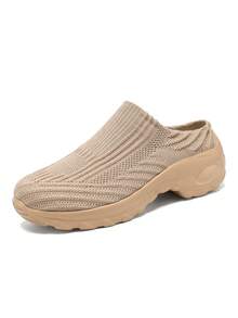 Women's Casual Sneakers, 2026 Summer New Thick Sole Heightening Wear-Resistant Slip-On Soft Bottom Lightweight Comfortable Knitted Mesh Breathable Anti-Sweat Anti-Odor Comfortable Mesh Shoes, Suitable For Middle-Aged And Elderly, Housewives, Nannies - Khaki - View 6