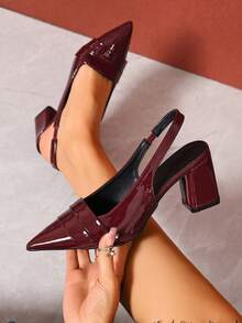 Pointed Toe Solid Color High Heel Sandals, Bowknot Chunky Heel Mary Jane Shoes, Versatile Spring/Summer New Arrivals - Burgundy - View 6