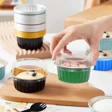YOIYINI 4th Of July 50Pcs Mini Aluminum Foil Cupcake Baking Cups,5oz Mini Cake Pans Disposable, Loaf Pans With Lids,Disposable Ramekins,Tin Cups Containers For Cupcake,Pudding,Muffin(50, Blue) - Màu B - Xem 4