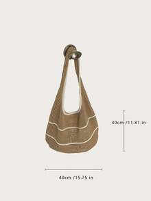 Yogodlns 春夏编织手提包，多巴胺色单肩/腋下包，休闲镂空沙滩包，纯色针织单肩包，极简撞色钩针手提包，百搭镂空休闲编织手提包 - 卡其色 - 查看 10