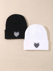 1 pieza Gorro de punto de unicolor para hombres con diseño de corazón y telaraña, cálido y cómodo, con visera, adecuado para uso casual en otoño/invierno, estilo y color aleatorios enviados - Multicolor - Ver 4