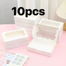 10/20个/1个装 - 带透明窗口的饼干糕点盒，尺寸：7 x 4.3 x 1.5 英寸，牛皮纸材质，高档烘焙食品礼盒，适用于甜点、婚礼、派对、圣诞节、生日等场合（粉色） - 彩色 - 查看 12