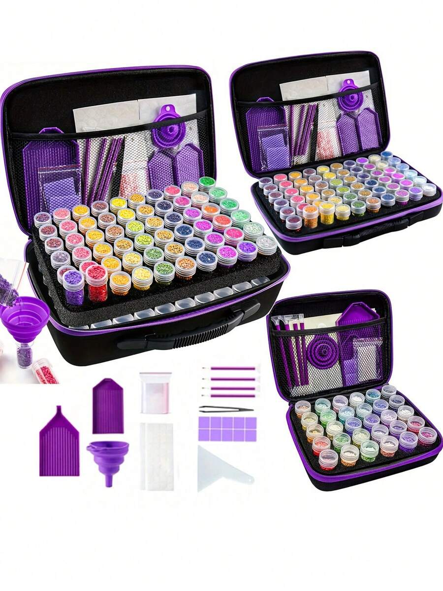 30/60/120/240 Slots DIY Diamond Painting Storage Box, Upgraded Canvas Organizer, Includes Accessories, Shock-Proof Beads & Art Supplies Storage Box, Portable Jewelry Box, Includes Tools, Multi-Functional Craft & Sewing Supplies Set, Plastic Material - Multicolor - View 1