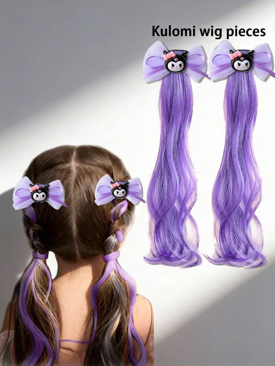 时尚儿童发饰 - 可爱卡通格子蝴蝶结树脂发夹 - 紫色 - 查看 1