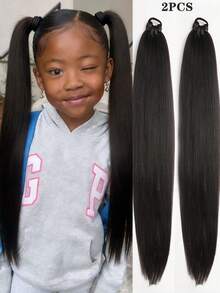 Kid's Ombre Ponytail Hair Extensions, 2 Packs Synthetic Straight Braiding Hair With Tinsel, Elastic Band Jumbo Braid Ponytail For All Occasions, 26-Inch - Multicolor - View 10