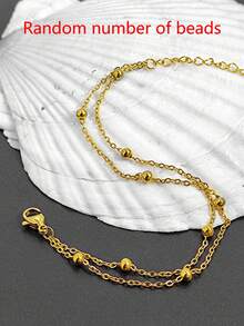 1pc Double Layer Women Bracelet, Stainless Steel Beaded Waterproof Beach Vacation Bracelet, Daily Wear Jewelry Gift (Bead Quantity Random, No Gift Box) - Yellow Gold - View 3