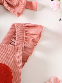 Baby Girls Pink Gift For Little Princess - Heart Bodysuit + Bow Headband, Baby 100 Days/1st Birthday Photography Outfit - Pink - View 4