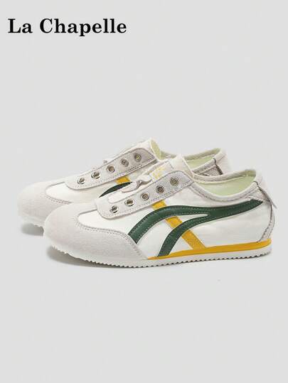 1 Pair La Chapelle Women's Thick Sole Lace-Up Soft Bottom Casual Shoes, Low-Top Outdoor Flat Shoes, Round Toe Low Heel Solid Color Elegant Soft Bottom Hiking Shoes Suitable For Students Graduation Photos, Women Low-Top Leather Sneakers