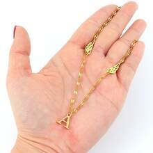 1pc Classic Simple Angel Wings Initial Pendants Golden Stainless Steel Lip Chain Necklace For Women - Yellow Gold - View 3
