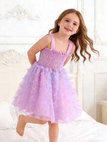 1件装 少女可爱优雅甜美薄纱蝴蝶渐变色吊带蓬蓬裙，适合生日、节日、庆典等派对正式场合，四季皆宜