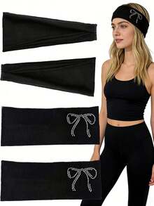 1/4pcs Set Fashionable Versatile Rhinestone Bow Headband For Women, Casual Elastic Yoga Sports Sweatband