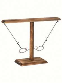 1pc Wooden Ring Toss Game, Hanging Hook Throwing Game, 2-Player Tabletop Wooden Toss Toy - Brown - View 1