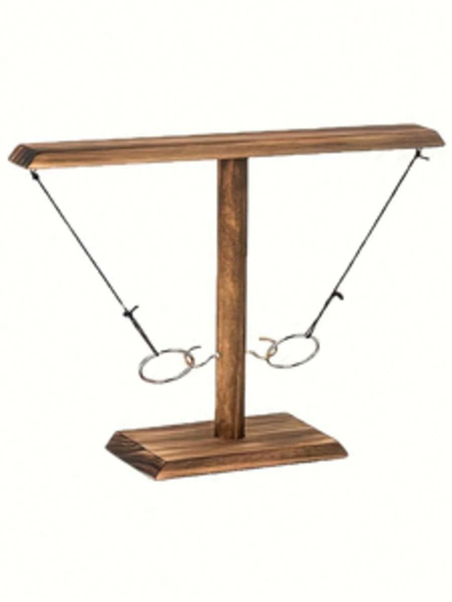 1pc Wooden Ring Toss Game, Hanging Hook Throwing Game, 2-Player Tabletop Wooden Toss Toy - Brown - View 1