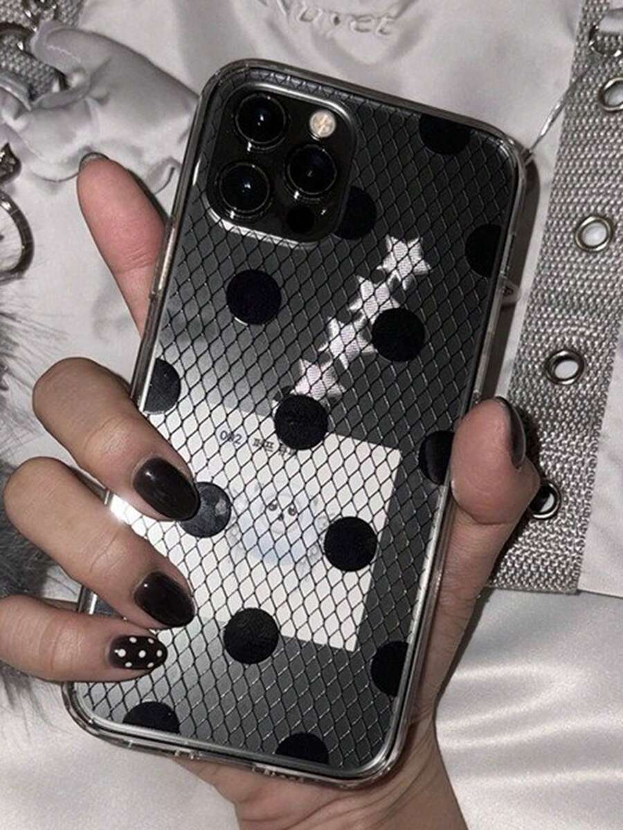 优雅黑色波点蕾丝图案透明软壳手机壳，兼容 17 Pro Max、17 Pro、17、16 Pro Max、16 Pro、16、15 Pro Max、15 Pro、15、14 Pro Max、14 Pro、14、13 Pro Max、13 Pro、13、12 Pro Max、12 Pro、12、11，浪漫创意防震后盖，送给女孩的礼物，情侣礼物。 - 黑色蕾絲波點 - 查看 1