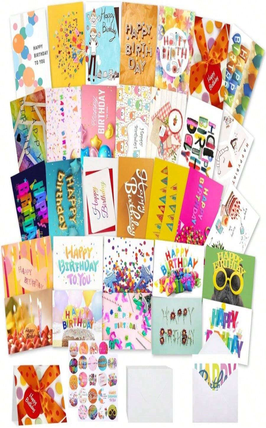 Joyberg 32 PCS Happy Birthday Cards Bulk With Envelopes, 4x6 Assorted Birthday Cards - ColorB - 查看 1