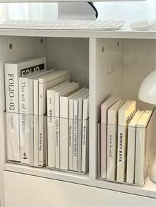 1pc/2pcs Clear Acrylic Bookends - Desktop Book & Document Organizer, Sturdy Book Stopper And File Holder For Students, Office & Home Desk - Clear - View 2