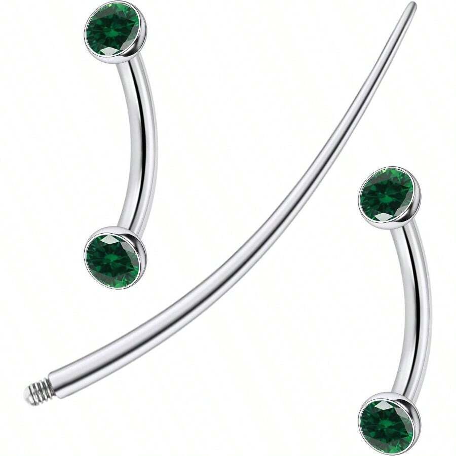 F136 Titanium 16g 6/8/10mm Eyebrow/Rook/Snug/Vertical - Labret/VCH/Snake - Eyes/Anti - Tragus/Christina/Daith/Belly - Button/Bridge/Hood/Surface Curved Barbell Piercing Jewelry Women Men - 8 毫米(5/16 英吋)+ 綠色 - 查看 1
