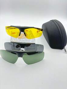 1 par de gafas de caballero ,lente de sobrepuesto con tres micas lente para graduar Tr90   estilo deportivo de gran tamaño  TPR - Negro - Ver 2