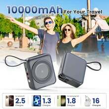 Portable charger for wall plug AC, magnetic wireless power bank with 6-in-1 integrated cables, 10000 mAh battery, 22.5 W Type-C input and output for fast charging - Gris - Ver 7