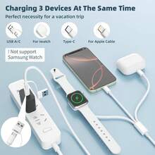 5合1磁吸充電器多功能手機快充線，適用於 /Lightning/USB-C 充電，便攜旅行磁吸快充線，兼容 Series Ultra SE/10/9/8/7/6/5/4/3/2/1，兼容 17/16/15/14/13/12 及其他設備 - 白色 - 查看 3