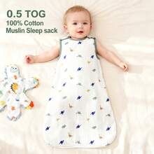 Soft Breathable 0.5 TOG Sleeping Bag | Baby Sleeveless 100% Cotton Crinkle Gauze Muslin Sleepsack For Spring Summer Dinosaur Printed Sleep Sack 0-18M - Dinosaur - View 8