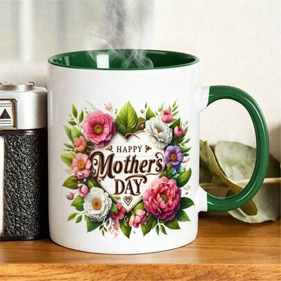 11 Oz Ceramic Coffee Mug For Wonderful Mothers: Beautiful Floral Heart Graphic Gift For Mom, Mother-In-Law, Stepmom, Grandma-"Happy Mother's Day" Lettering Cup Surrounded By Pink And White Blooms, Perfect Present For Mother's Day, Birthday, Anniversary, And Everyday Appreciation