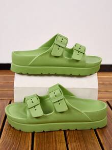 Nuevas sandalias con suela gruesa y elevada para mujeres, versátiles, de EVA, ligeras, cómodas, suaves, duraderas, con doble correa ajustable, ideales para el hogar, fiestas, playa y trabajo, con amortiguación de impactos - Verde - Ver 14