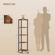 HEXCELEN Corner Shelf With LED Light, 6-Tier Corner Bookshelf, Tall Narrow Display Bookcase With Metal Frame, Standing Shelf For Small Space, Living Room, Home Office, Bedroom,Rustic Brown - Xem 9