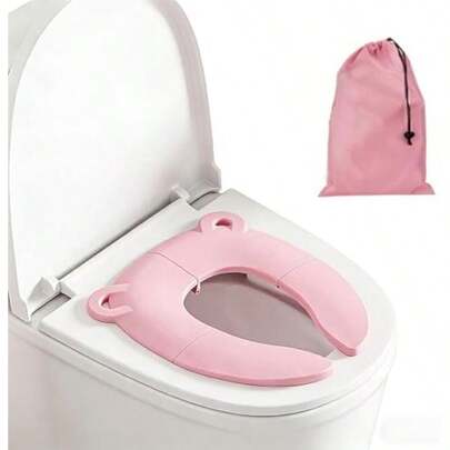 Asiento de Inodoro Niños, WC Portatil Incluye Bolsa de Viaje y 6 Grandes Almohadillas de Silicona Antideslizantes, Asiento Plegable para Orinal de Viaje ()(Rosa Claro)