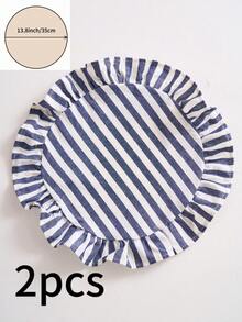 1/2/4/6件装蓝白条纹荷叶边圆形餐垫，北欧简约风格，厨房装饰，适用于节日、派对、生日、婚礼、晚宴、办公桌、咖啡桌、家居装饰、宿舍装饰、摄影背景，四季皆宜 - 藍白色 - 查看 9