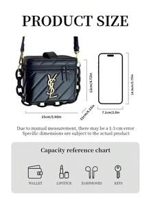 Yves Saint Laurent YSL Women's Black Square Shoulder Bag, Decorated With Black Logo, Suitable For Casual Daily Use, An Ideal Christmas Gift For Women - Black Gold - View 6