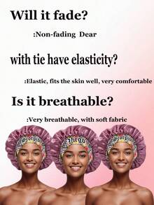 1PC Silky Satin Bonnet – Wide-Brim Elastic Sleep Hair Cap With 12 Constellations Print (Pattern Selected Randomly) - Bean Paste Red-sM15-3-constellation - View 5