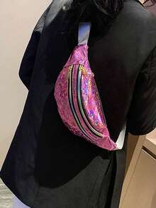 女士时尚户外反光腰包，彩色拉链设计，跑步反光腰包，女士斜挎胸包，反光户外沙滩包，配有可调节肩带，适合日常使用、户外活动、旅行、徒步、慢跑、骑行，便携设计，是返校季、母亲节、夏季、新年、斋月、开斋节、情人节、圣诞节或感恩节的完美礼物。 - 銀色 - 查看 7