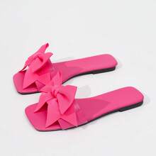 Plus Size Women Plastic Open Toe Comfortable Bow Decor Breathable Casual Slippers, Suitable For Home, Date, Vacation, Beach, Ideal Gift For Valentine's Day, Women's Day, Back To School