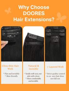 DOORES 无痕夹式接发，真人发，130克-160克，7片装，自然黑色直发，天然Remy PU材质，隐形夹式接发，适合女性和女孩日常佩戴，易于造型，展现真人发魅力，优雅休闲，适合度假、角色扮演、校园、运动、旅行、节日、舞会、生日派对等场合。 - S1B - 查看 8