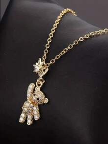 1pc Cute Cartoon Bear Fashionable Delicate High-End Niche Necklace - Gold - View 4