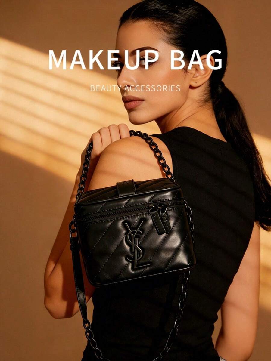 Yves Saint Laurent 黑色方形单肩包，女士圣诞礼物，黑色Logo，休闲日常使用，送给她的礼物