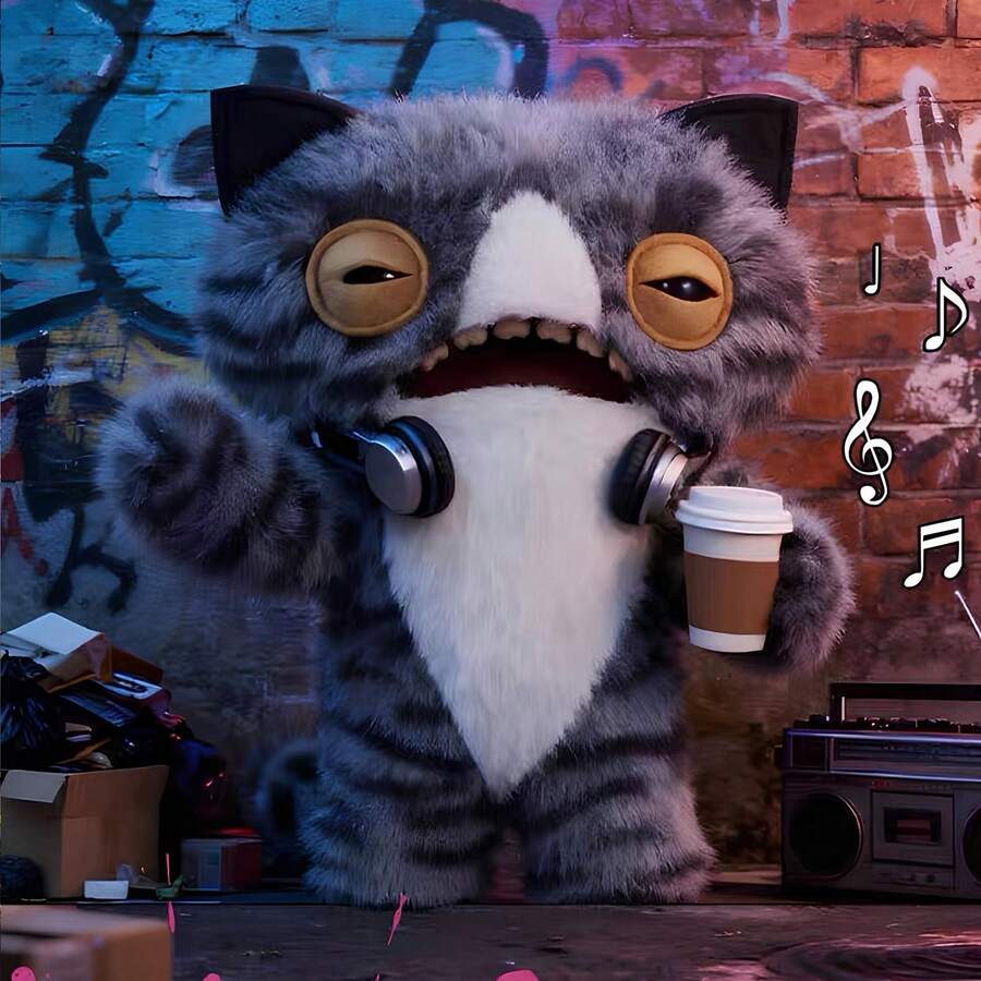 Spin Master Fuggler Alley Cats Series 9-Inch Plush Toy, Funny Ugly Monster Stuffed Animal With Human-Like Teeth, Collectible Plush For Kids, Teens, Adults & Cat-Loving Weirdos - Wide Eyed Cat - View 1