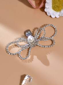 1pc Handmade Woven High Heel Shoe Decor, Pearl & Rhinestone Alloy Leaf Bride Wedding Shoe Clip HX08 - Silver - View 8