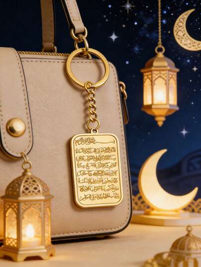 Stainless Steel Ayatul Kursi Pendant - Islamic Prayer Verse Keychain, Ramadan Religious Gift Suitable For Eid, Hajj And Ramadan, Durable Ramadan Prayer Accessory Stainless Steel Religious Jewelry Gift For Men And Women, Can Be Hung On Bags, Car Keys And Phones, Exquisite Keychain Accessory With Elegant Arabic Calligraphy Design