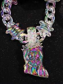 Jesus Portrait Pendant Necklace With Transparent Multicolor Acrylic Thorns Chain, Suitable For Men - Colorful - View 3