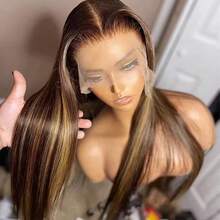 36 Inch Honey Blonde Ombre Lace Front Wig Human Hair Brazilian Virgin Straight Lace Front Wigs Human Hair 250% Density Colored Human Hair Wig 13x4 HD Lace Frontal Wig For Women 4/27 Colored Pre Plucked With Baby Hair - S4/27 - 查看 7